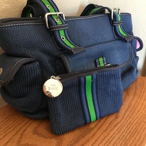 The Sak soft knit navy bag with matching coin purse